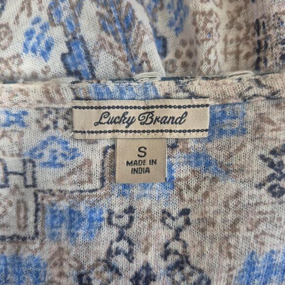 Lucky Brand Blue & Cream Boho Western Long Sleeve Blouse Size Small - Picture 3 of 4